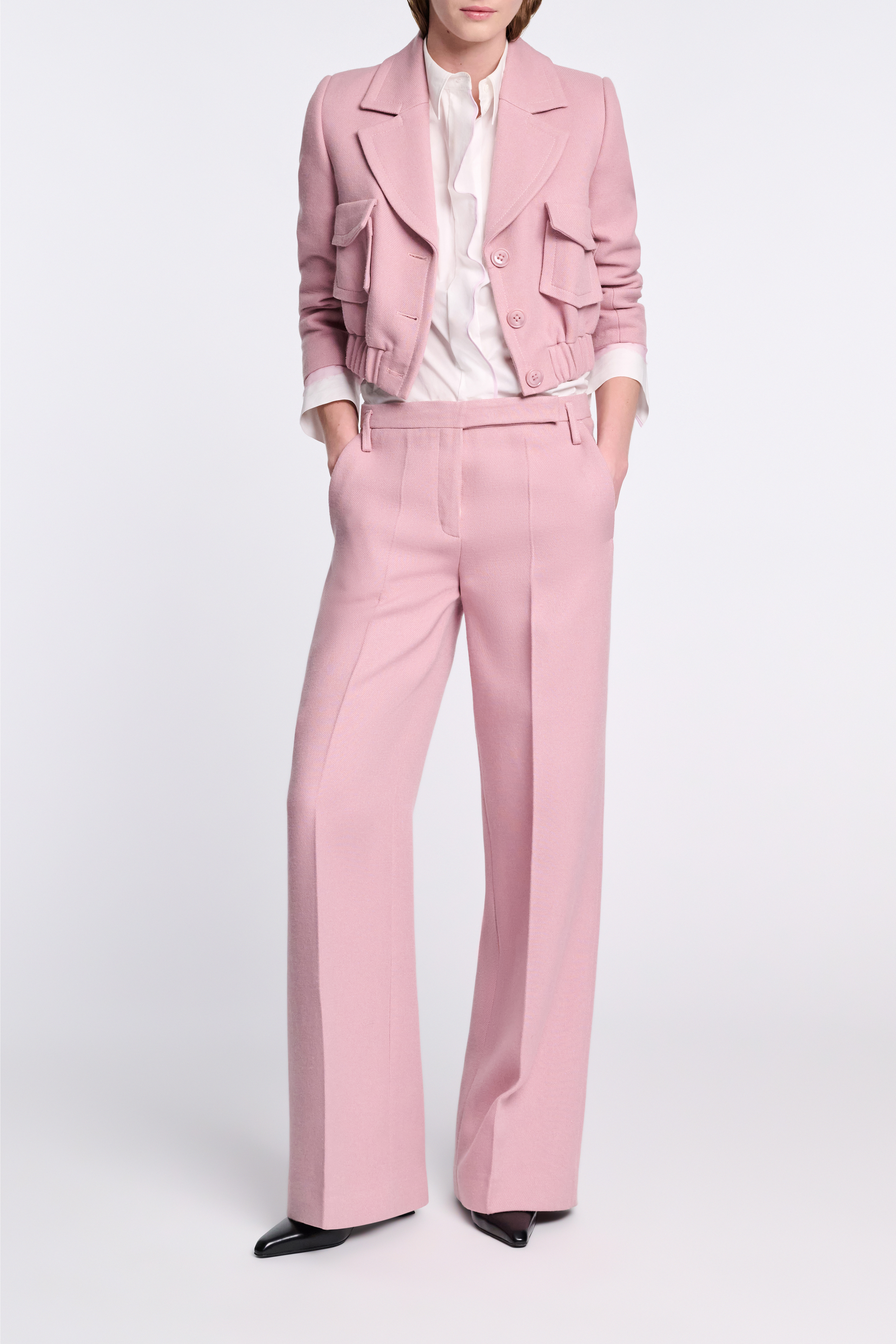 Dorothee Schumacher Cotton poplin shirt with ruffle white lilac